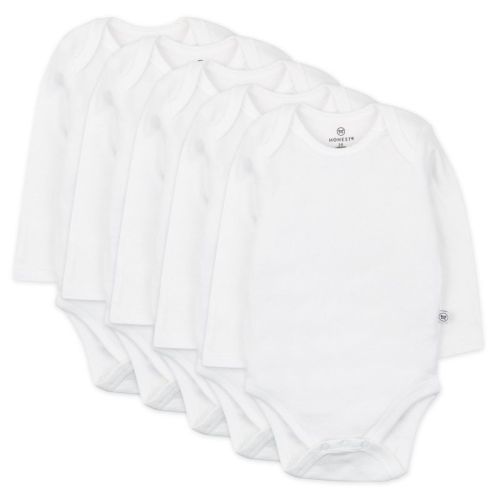 HonestBaby 5-Pack Organic Cotton Long Sleeve Bodysuits Bright White: 6-9 months