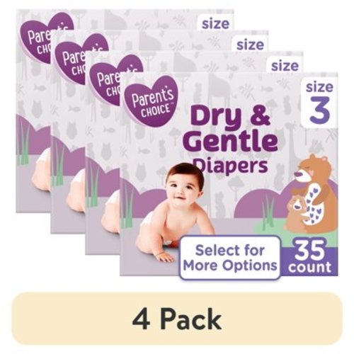 (4 pack) Parent's Choice Dry & Gentle Diapers Size 3, 35 Count (Select for More Options)