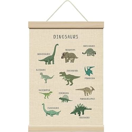 ZEDEV Dinosaur Poster Hanger with Wood Frames 12x16 Inches, Educational Canvas Wall Art, Artwork Hanging Kit for Boy Toddler Room Nursery Classroom Playroom Living Room Wall Decor-04