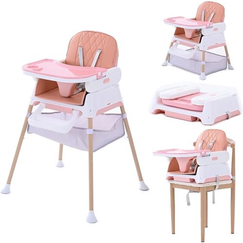 Chaise haute 3 en 1 pour bébé, chaises hautes convertibles pour bébés et tout-petits, chaise d'alimentation compacte réglable pour bébé (chaise rose)