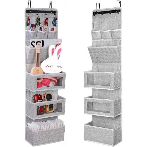 VICTORICH All-IN-ONE Over the Door Organizer, Super Behind the Door Storage Organizer with Door Rack and Large Clear Windows, Wall File Organizer, Hanging Organizer (New Grey)