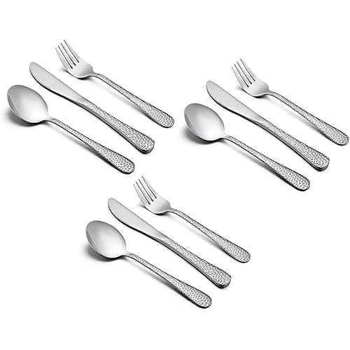 HaWare 9-Piece Toddler Kids Silverware Flatware Set, Stainless Steel Hammered(Adult Look) Preschooler Eating Utensils, Adult Diet Tableware, Includes 3 Spoons 3 Forks 3 Butter Knives, Dishwasher Safe