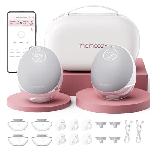 Momcozy Breast Pump Hands Free Upgraded Mobile Flow | M9, App Discreet Control with Personalized Multi-Modes & 15 Levels, Wearable Breast Pump 24mm, 2 Pack Gray