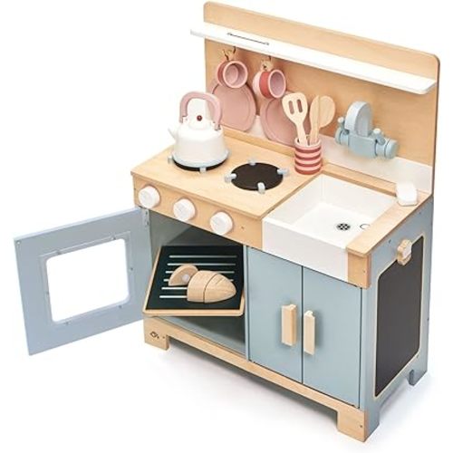 Tender Leaf Toys - Mini Chef Home Kitchen - Wooden Kitchenette Fully Equipped with Accessories for Pretend Cooking - Develops Social, Creative & Imaginative Skills - Learning Role Play - Age 3+