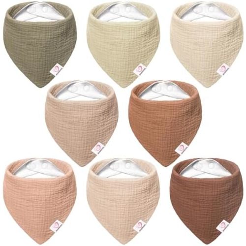 Bearmoss 100% Cotton Muslin Baby Bibs 8-Pack Baby Bandana Drool Bibs for Unisex Baby Boys Girls Drooling and Teething