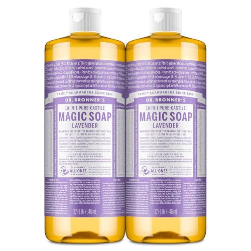 Dr. Bronner's Magic Soap - Pure-Castile Liquid Soap (Lavender, 32 ounce, 2-Pack) -Regenerative Organic Certified Oils, 18-in-1 Uses: Body, Hair, Laundry, Pets & Dishes, Concentrated, Vegan, Non-GMO