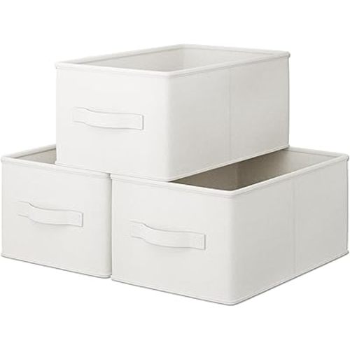 3 Pack Fabric Storage Bins for Shelves | 11.5" L x 8.75" W x 6.5" H Closet | Collapsible Bins for Organization | Linen Clothes Storage Bins | White