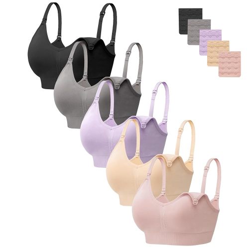 HBselect Women Maternity Bras 5 Pack Nursing Bras for Breastfeeding Seamless Pregnancy Sleep Bralette with Extra Extenders