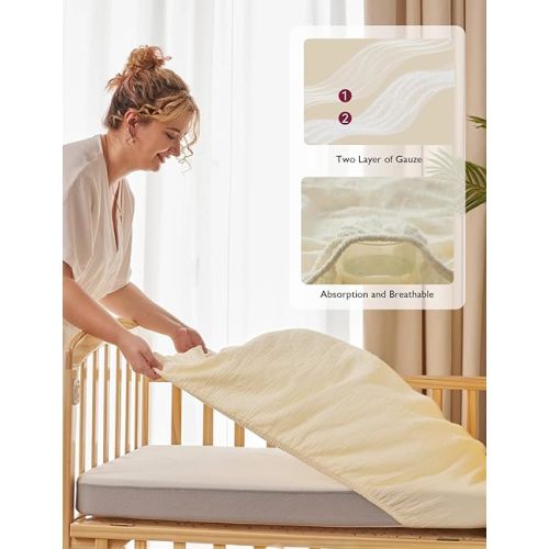 Momcozy Muslin Standard Fitted Crib Sheets, 52"x28", 2 Pack Soft Breathable Natural Cotton Baby Mattress Sheet, 360° Mattress Wrapping No Slip Boys Girls Neutral Toddler Bed Sheet, Beige Light Blush