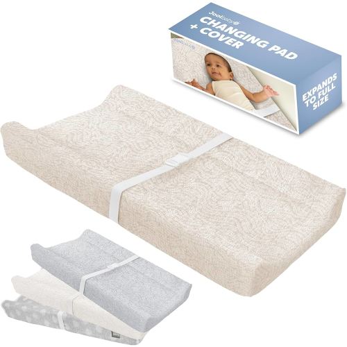 Jool Matelas à langer profilé, imperméable et antidérapant, comprend une housse confortable, respirante et lavable (lait d'avoine/vague)