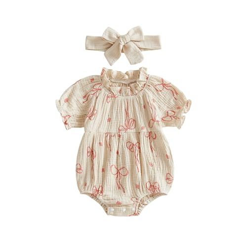Newborn Baby Girl Muslin Bubble Romper Summer Clothes Vintage Ruffle Short Sleeve Infant Onesie Bodysuits Outfit