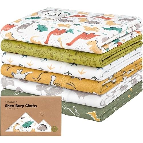 Organic Burp Cloths Baby Boy, Girl - 6-Pack Large Cotton Burping Cloths for Babies, Spit Up Rags, Super Absorbent, Ultra Soft Newborn Cloth Rag, Gender Neutral, Machine Washable, Durable (Mesozoic)
