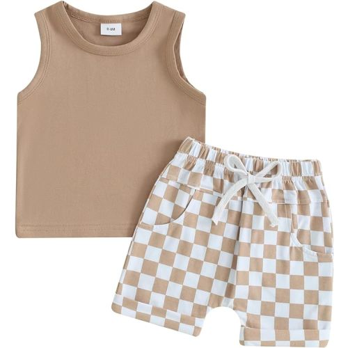 CIYCUIT 2Pcs Baby Boy Summer Clothes Infant Toddler Beach Outfits Sleeveless Tank Tops Shorts Set (Size: 6-12 months)