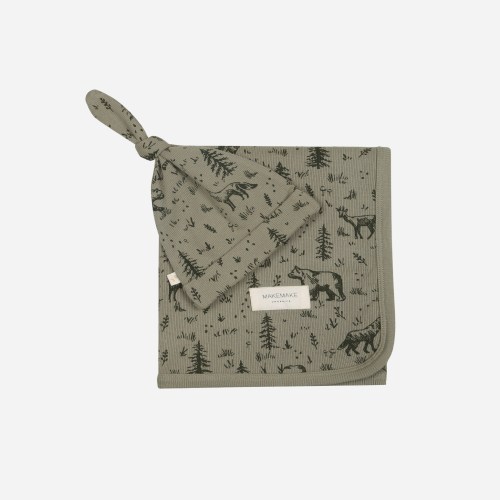 Organic Swaddle Blanket & Hat - Forest Folk