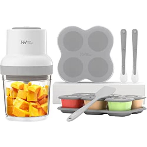 Baby Food Maker, HEYVALUE 13-in-1 Baby Food Processor Set for Baby Food, Fruit, Vegatable, Meat, Baby Food Blender with Baby Food Containers, Baby Food Freezer Tray, Silicone Spoons, Silicone Spatula (Gray)