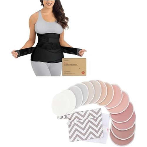 KeaBabies 3 in 1 Postpartum Belly Support Recovery Wrap and Reusable Nursing Pads for Breastfeeding - Postpartum Belly Band - 14-Pack - 4-Layers Nursing Pads - After Birth Brace