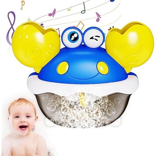 Crab Bath Bubble Maker, Rechargeable Automatic Bath Bubble Machine with 12 Songs, Crab Bath Toys for Baby Toddlers Kids Boys Girls(Blue)