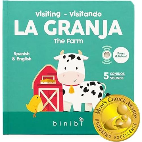 Binibi Spanish Books for Babies & Toddlers 1-3 La Granja Interactive Bilingual Sound Book with Farm Animal Sounds | Bilingual Children's Book | Spanish Learning for Kids | Libro en español para bebés