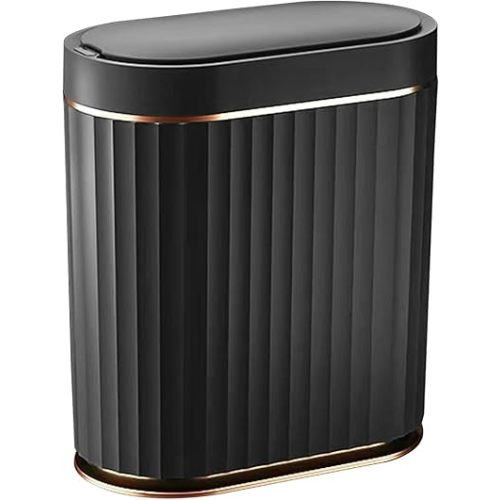 ELPHECO Black Bathroom Trash Can with Lid 2 Gallon Sensor Trash Bin, Automatic Narrow Garbage Can, Waterproof Smart Trash Can, Slim Motion Sensor Waste Bins for Bathroom, Living Room, Office