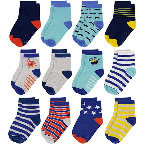 Rising Star Unisex Crew Kids Socks for Toddlers (12 Pack) - Multicolor Patterns