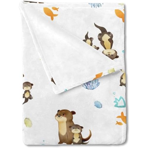 Baby Cute Sea Otter Blanket for Boy Girl Cute Animals Family Soft Swaddle Blanket Cartoon Sea Animals Unisex Receiving Blankets Flannel Baby Nursery Toddler Bed Blanket Crib Cover Playmat 30x40