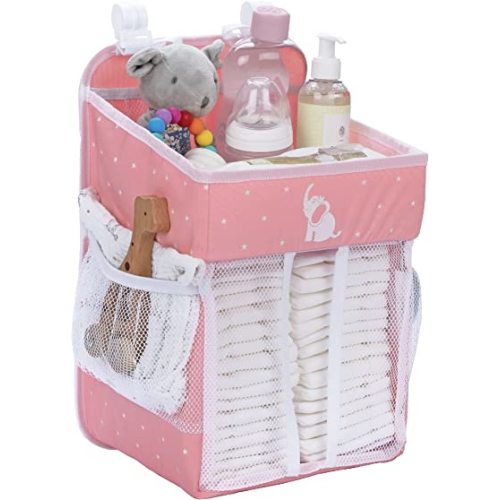 Hanging Diaper Caddy Organizer - Baby Shower Gifts for Changing Table - Hold 50+ Diapers - Nursery Baby Essentials for Newborn - Pink - 17x9x9 inches