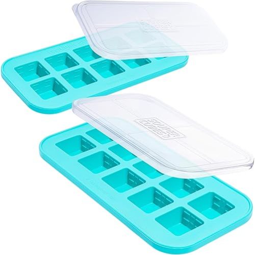 Souper Cubes 2 Tbsp (30 mL) Silicone Freezer Molds with Lids - Perfect for Freezing Herbs, Butter, Juice, Purees and More - Silicone Freezer Tray with Lids - Aqua – 2-Pack