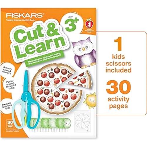 Fiskars Cut & Learn Kids Activity Book and Training Scissors - Gifts for Kids - Ages 3+