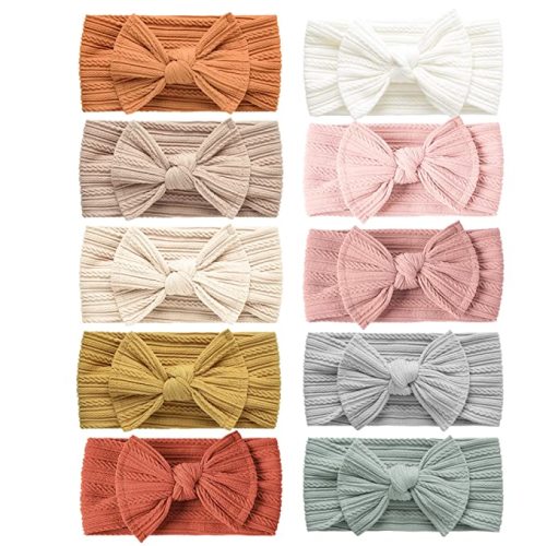 Niceye Pack of 10, Baby Girls Headbands with Bows Handmade Hair Accessories Stretchy Hairbands for Newborn Infant Toddler - Pink