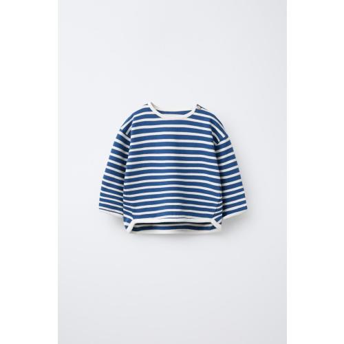 WOVEN STRIPE SWEATSHIRT - Ecru / Blue | ZARA United States