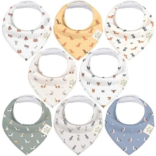 8-Pack Organic Baby Bandana Bibs for Boys, Girls - Super Absorbent Triangle Baby Bibs for Drooling and Teething Infant, Dog Bandanas, 100% Cotton Extra Soft, Newborn, Infant 0-36 Months (Pets & Paws)