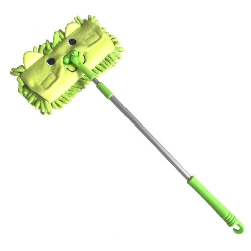 Mini Microfiber Chenille Cartoon Flat Dust Mop for Children,Detachable,360 degree rotation, Extension-type (Green)