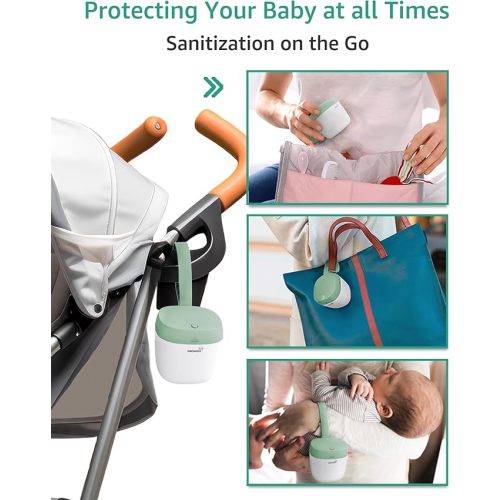 GROWNSY Pacifier Sanitizer Portable, UV Light Sanitizer on The Go, USB Charging Sanitizer Case, Mini Pacifier Sanitizer 99.99% Cleaned in 59 Seconds (Green)