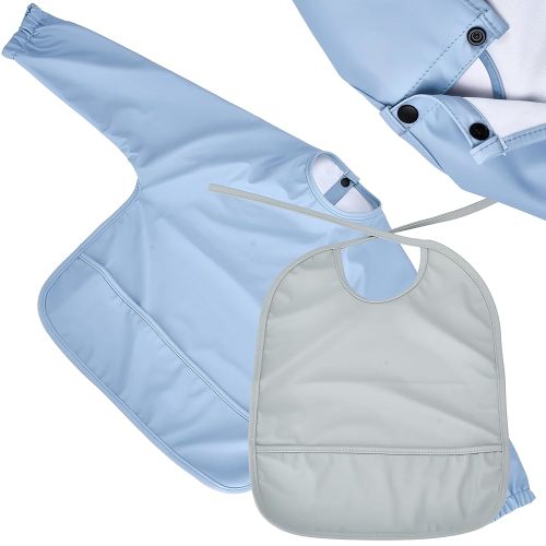 CHILDLIKE BEHAVIOR Baby Smock Bib - Waterproof Travel Buddy, Mess-Proof Feeding - Long Sleeves, Gentle Closure