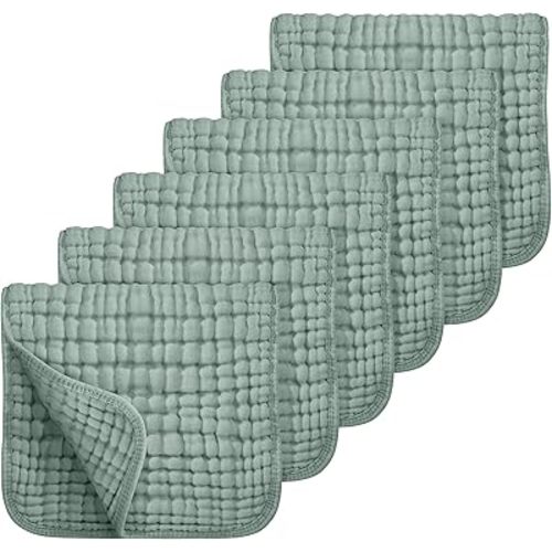 Looxii Muslin Burp Cloths 100% Cotton Large 20''x10'' Extra Soft and Absorbent 6 Pack Baby Burping Cloth for Boys Girls (Dark Green)