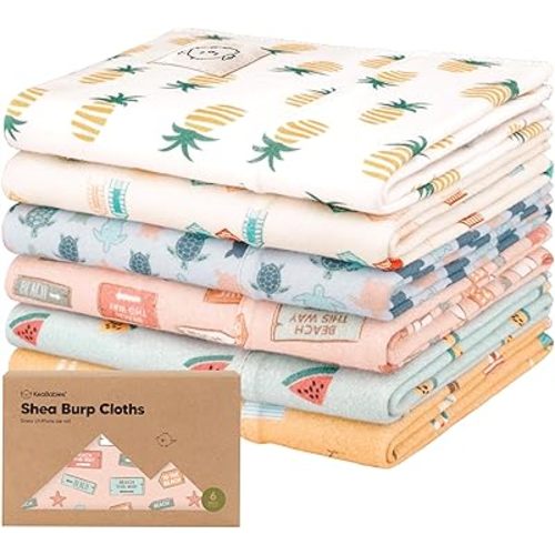 Organic Burp Cloths Baby Girl & Boy - 6-Pack Large, Super Absorbent Burping Cloths for Babies, Soft & Plush Cotton, Spit Up Rags for Newborns (Beach Day)