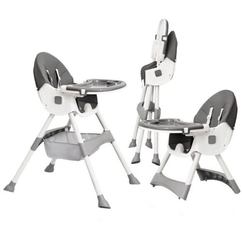 Napei 6- in -1 Baby High Chair with 5 -Point Safety Harness and Adjustable Dining Tray,Foldable High Chair for Space-Saving-Gray