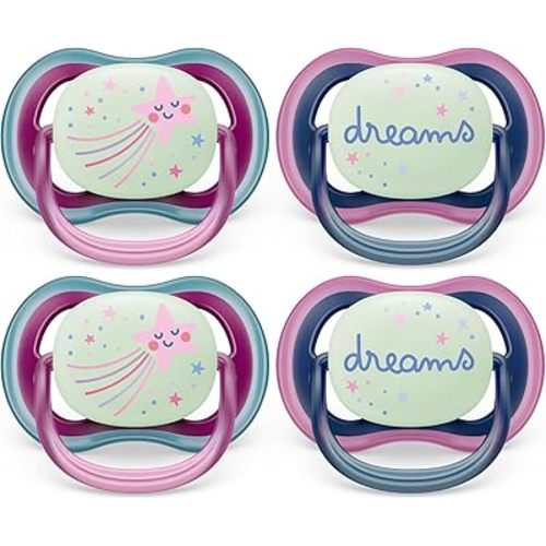 Philips Avent Ultra Air Pacifier 6-18m, Falling Star/Dreams, Nighttime, 4 pack SCF376/09