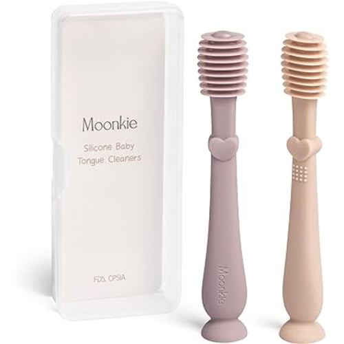 Moonkie Baby Tongue Cleaner, Toddler Toothbrush, Baby Oral Cleaner Newborn Kit for 3 Months+, 2 Pcs (Blush/Pale Mauve)
