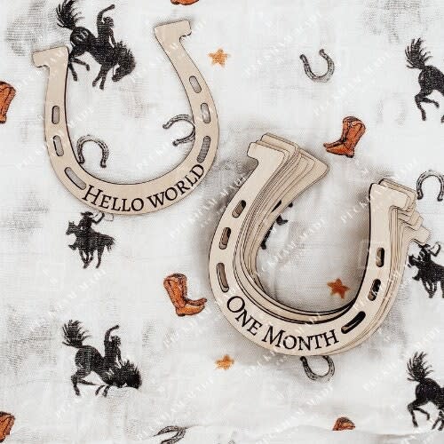 Cowboy Name Sign With Horseshoe Milestones - Monthly Milestones - Western Baby Gift - Western Newborn Gift - Western Baby Shower - Western
