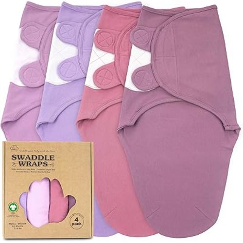 Bublo Baby Swaddles for Newborns - 4 Pack Organic Baby Swaddles for 0-3 Months - Baby Swaddle Sleep Sack - Infant Sleeping Swaddle Sack – Adjustable Swaddle Blanket Wrap Girl (Maroon-Lavender)