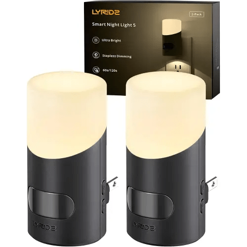 Lyridz LED Night Lights Plug into Wall, Motion Sensor Night Light Plug in, 1-150LM Dimmable Night Light Indoor for Hallway, Stairs, Bedroom, Garage, Bathroom, Toilet (2 Pack)
