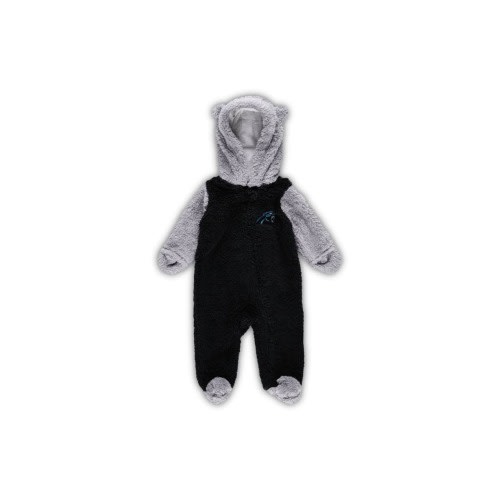 Newborn & Infant Black/Gray Carolina Panthers Game Nap Teddy Fleece Bunting Full-Zip Sleeper, 6-9 M