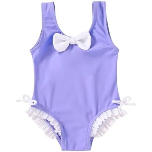 YOUNGER TREE Toddler Swimsuit Girl Cute Stripe One-Piece Ruffle Swimwear Baby Girl Bathing Suits with Bow