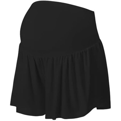 EXARUS Maternity Flowy Shorts Butterfly Athletic Pregnancy Running Workout Active 2 in 1 Skort Over The Belly Pockets