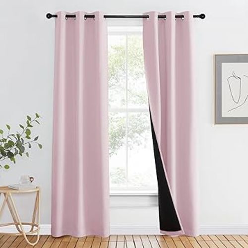 NICETOWN 100% Blackout Window Curtain Panels, Heat and Cold Blocking Drapes with Black Liner for Nursery, 80" Thermal Insulated Draperies (Lavender Pink, 2 Pieces, 37" Wide Each Panel)