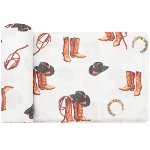 LifeTree Muslin Swaddle Blankets, Western Baby Swaddles for Boys Girls Newborn, Soft Large 47" x 47", Cowboy Boot Print Baby Blanket, 70% Viscose from Bamboo and 30% Cotton