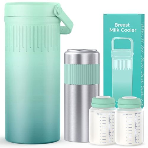 22oz Stainless Steel Breast Milk Cooler Bottle, Large Capacity Portable Breastmilk Chiller with 2pcs Storage Bottle, 24 Hours Cooling Baby Feeding Essentials for Work Travel, BPA-Free