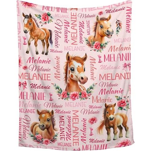 Custom Baby Name Horse Blanket,Personalized Name Horse Baby Blanket,Soft Cozy Personalized Name Blankets for Kids Infant Toddler,Baby Gift Blanket for Birthday,30"x40"-Toddler Size for Baby/Pet