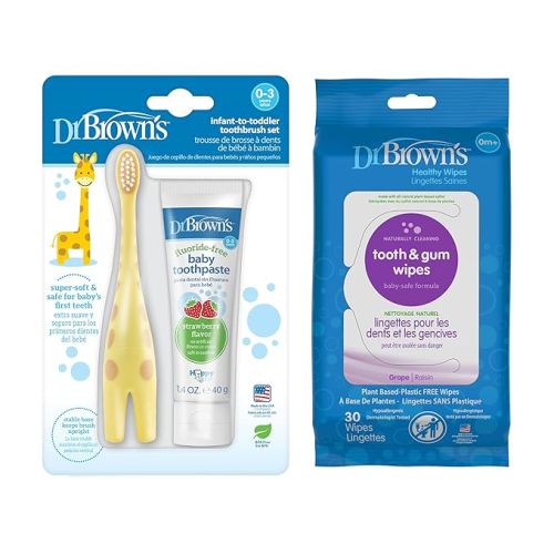 Dr. Brown's Virtual Bundle Infant Oral Care Bundle: Toothbrush, Toothpaste, and Tooth/Gum Wipes for Baby